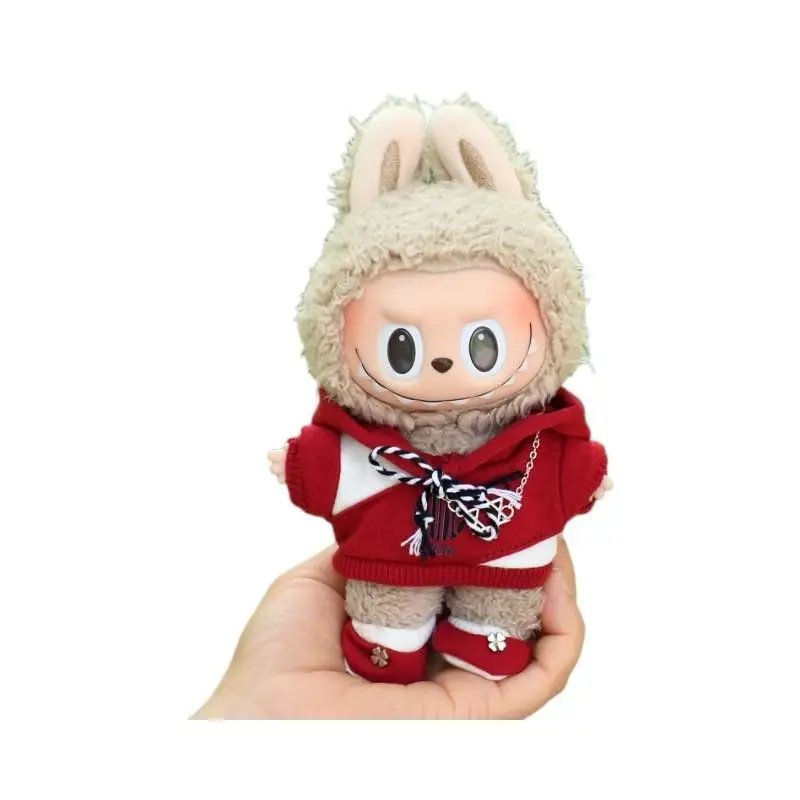 Mini ropa de muñeca de peluche de 17cm, accesorios de atuendo para Corea, Kpop Exo Labubu Idol, diadema roja y blanca, conjunto fresco, regalo de ropa