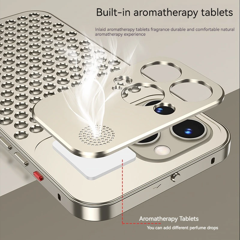 For iPhone 15 14 16 ProMax Metal Heat Dissipation Phone Case 15Pro Aluminum Alloy Aromatic Ultra-thin Shock-absorbing Back Cover