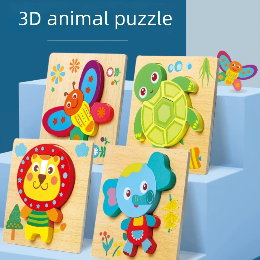 Wooden 3D Puzzle Cartoon Animal Number Board Baby Early Education Puzzle Children\'s Enlightenment Toys