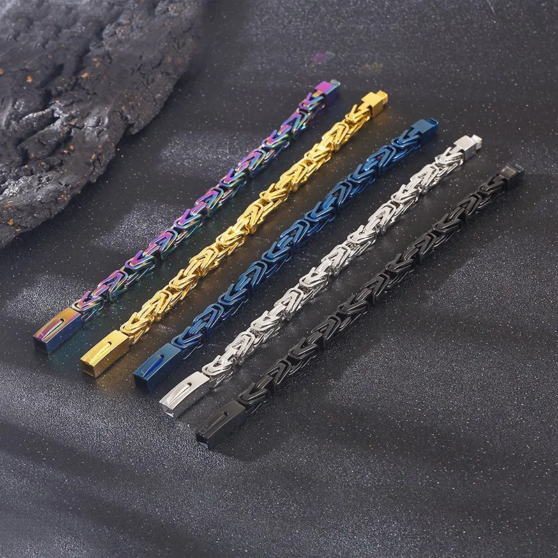 KALEN 8mm Vintage Byzantine Bicycle Bracelet For Men Combination Chain Rainbow Multi-color 316L Stainless Steel Jewelry