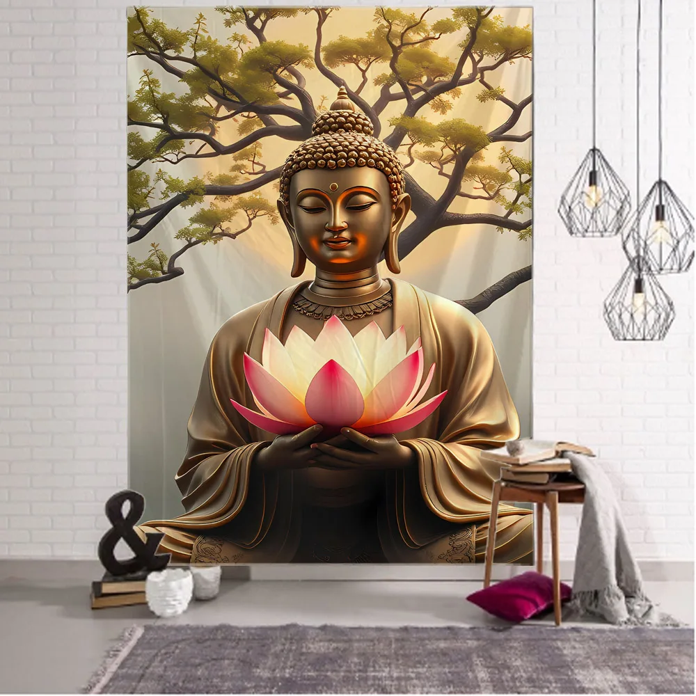 

Indian Buddha statue meditation tapestry, bedroom, living room decoration, Mandala Bohemian wall hanging yoga mat, beach towel