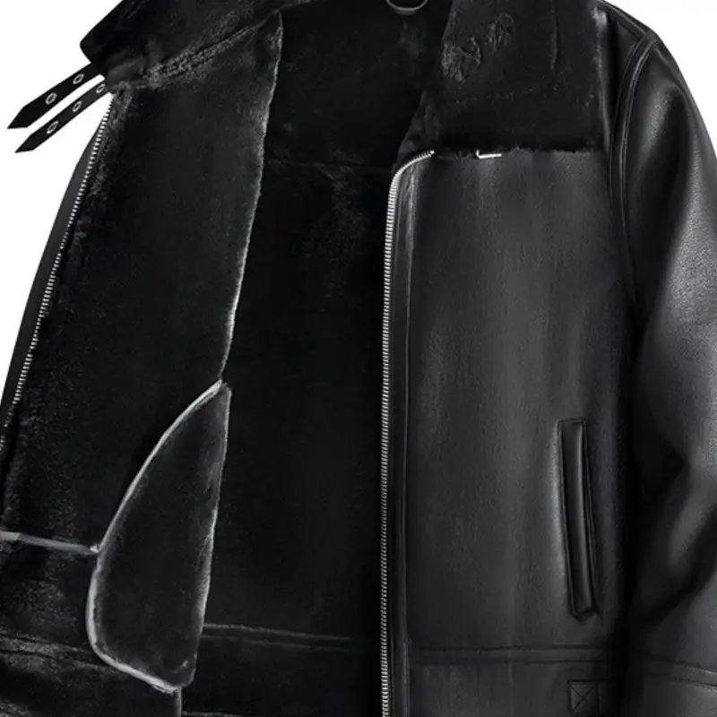 

New Men's Lamb Fur Lined Thiened Leather Jaet Autumn Winter Faion Small Circulation Hooded Coat Youth Vitali Sle