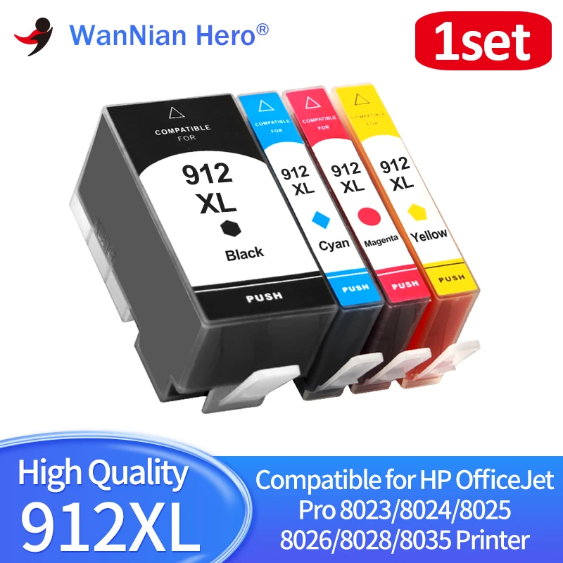 4pcs 1set 912xl 912 Ink cartridge Compatible for hp912xl OfficeJet 8020 8022 8023 8024 8025 8026 8028 8035 Printer Ink Cartridge