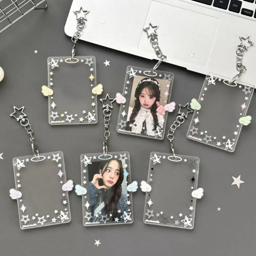 INS Acrylic Photocard Holder 3 Inch Card Display Colorful Angel Wings Card Holder Bag Pendant Card Protector Bank Card