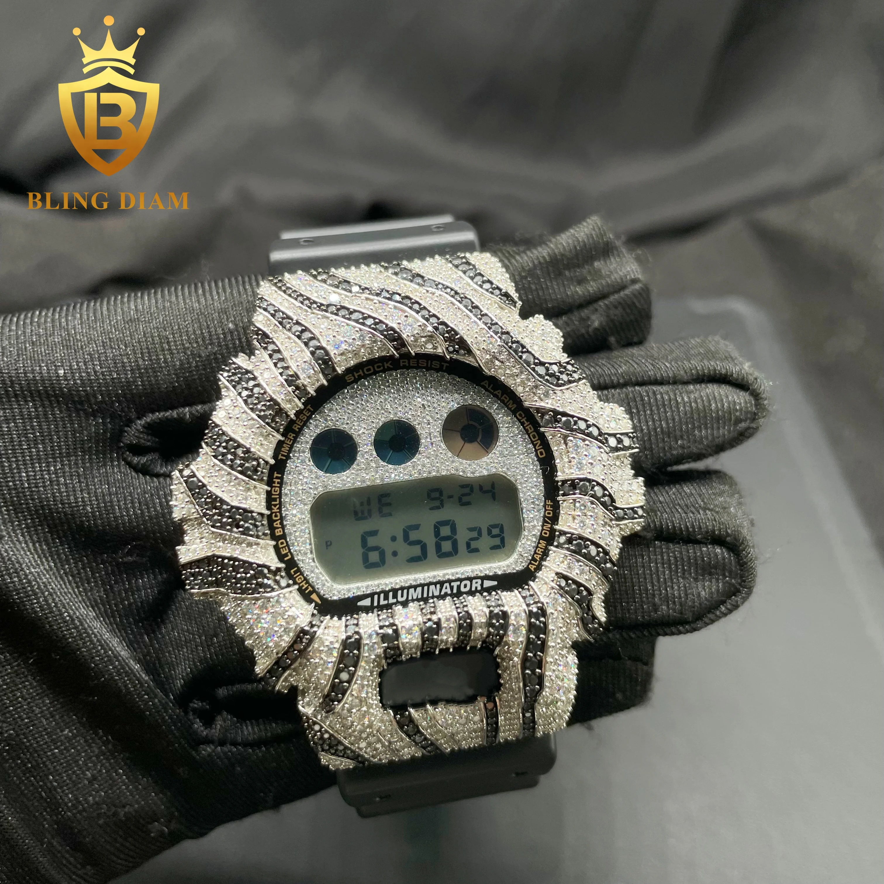 

Tester 925 Sterling Silver Iced Out VVS Moissanite DW6900 Hip Hop Watch Case Bezel Dial