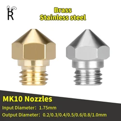 Drukarka 3D dysza Hotend MK10 M7 gwint 0.2/0.3/0.4/0.5/0.6/0.8/1.0mm dla 1.75mm Filament 3D drukarki części zestaw aktualizacji dyszy