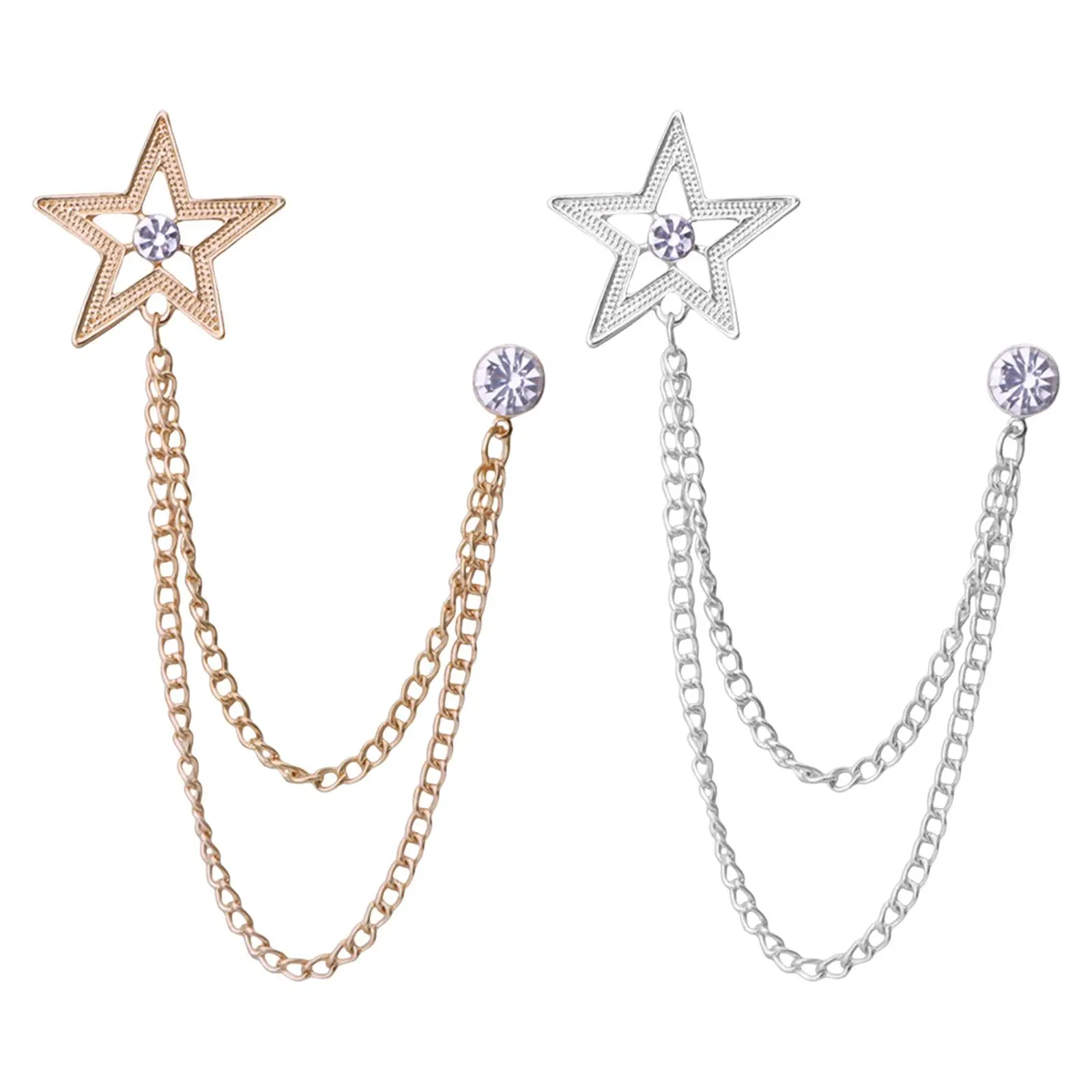 Heren pak ster broche reversspeld handgemaakte metalen ketting kwastje met strass