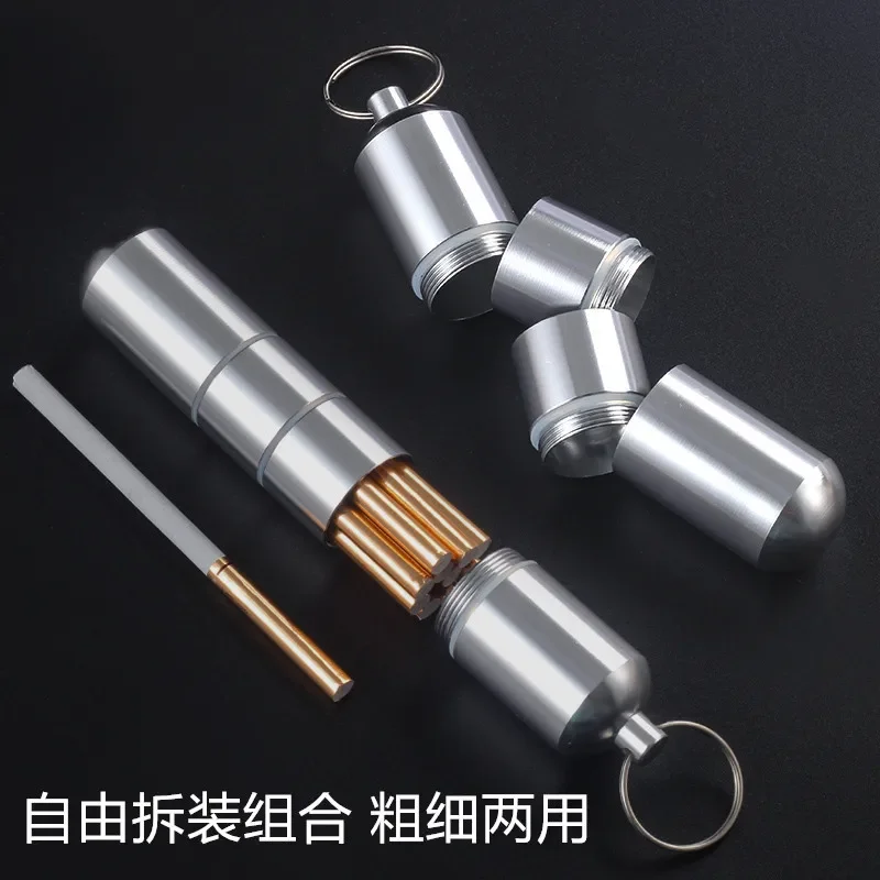 Portable Silver Cigarette Case with Keychain Waterproof Metal Cigarette Box Pill Toothpick Capsule Holder Gift for Mens