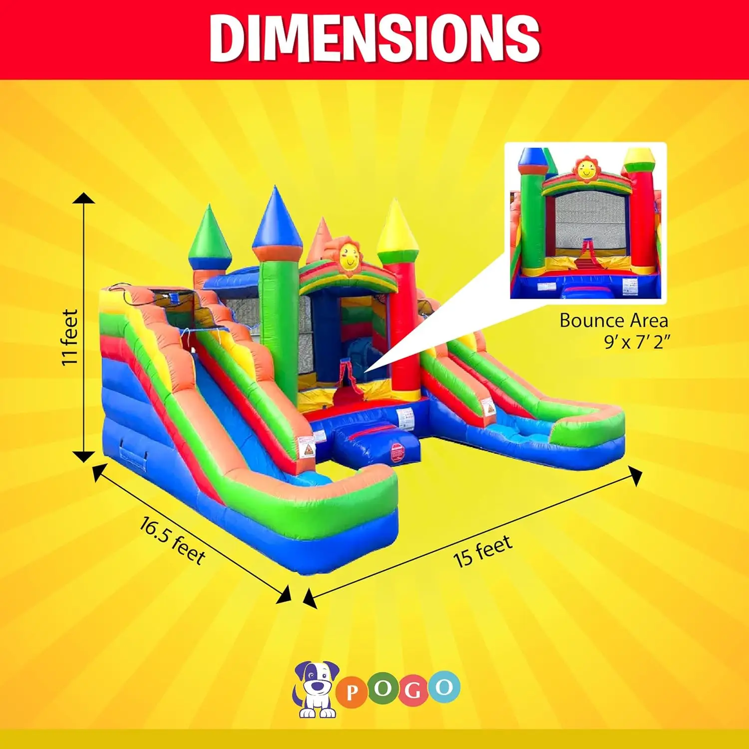 Bounce House and Double Slide Combo Unit (Without Blower) - 16.5 x 15 x 11 Foot- Crossover Rainbow Castle Combo Bouncer, Kids Ou