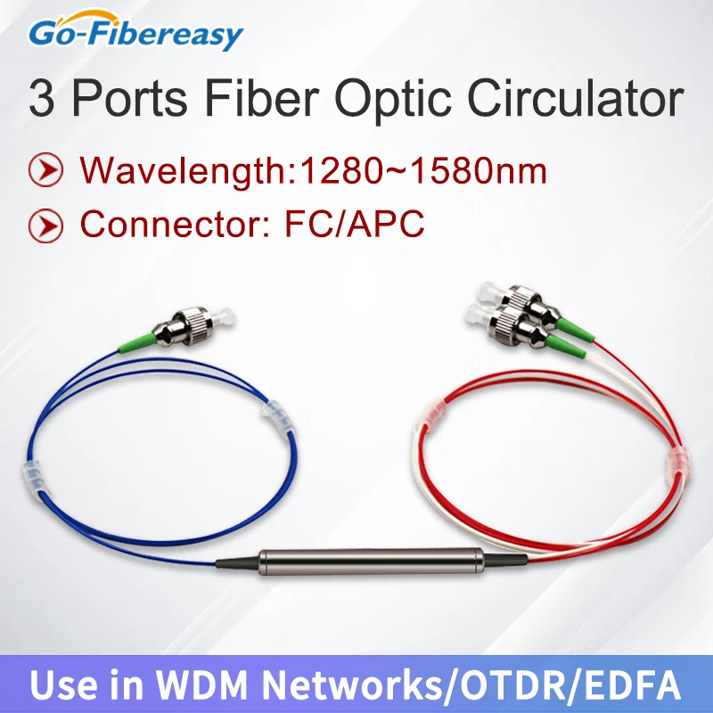 3Ports Polarization Optical Circulator (1x2P,1310nm/1550nm/C/C+L band) Single-mode FC-UPC/APC Connector Fiber Optic Circulator