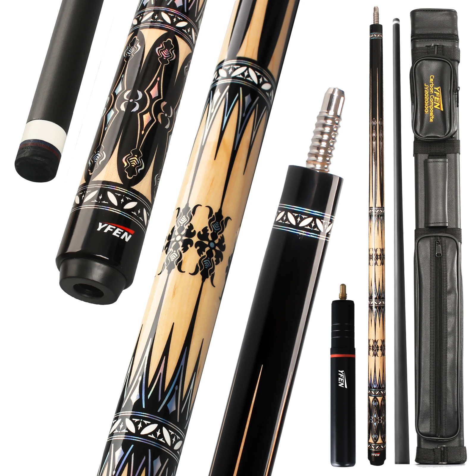 YFEN Carbon Fiber Pool Cue Stick 12.5mm Tip Low Deflection Pro Taper With Extension And Cue Case 4 Colors Available For Billiard