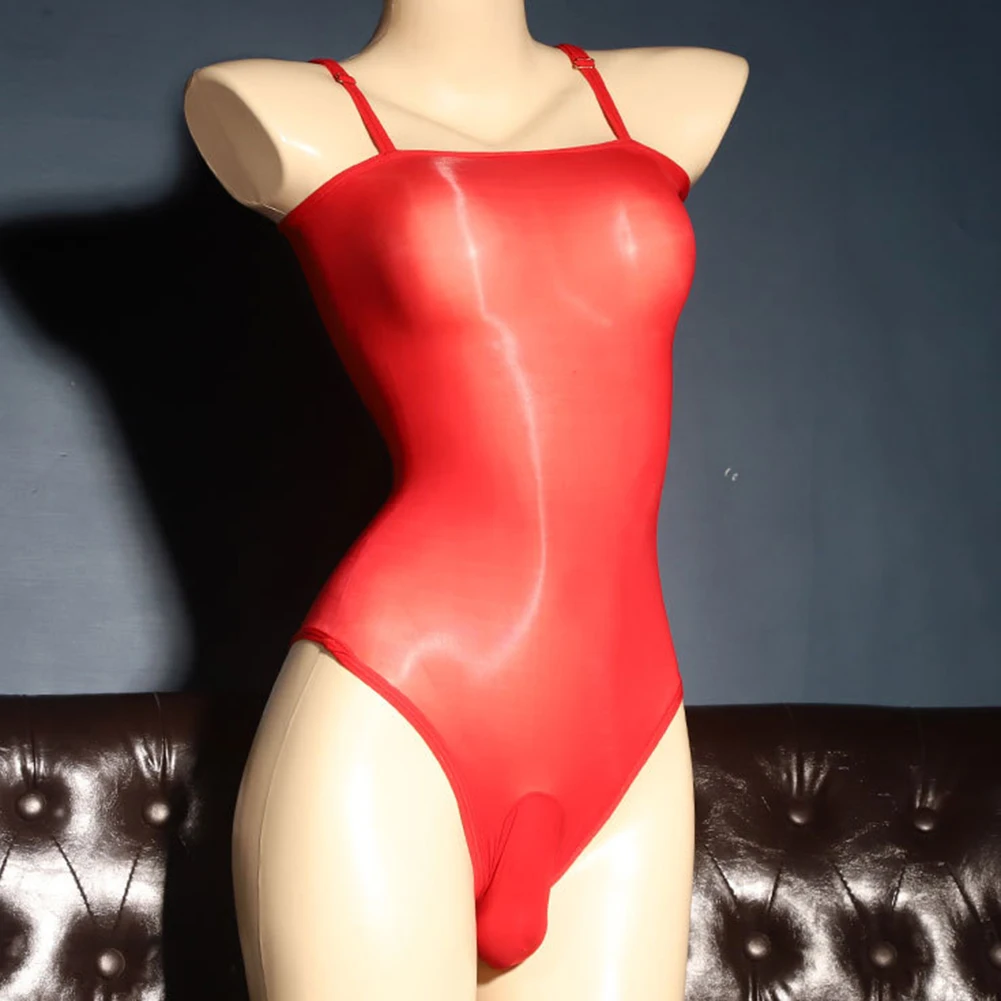 Heißer neuer stilvoller Bodysuit-Body, durchsichtiger, seidiger Singlet-Body, ärmellos, leichter Stretch-Badeanzug, glänzend