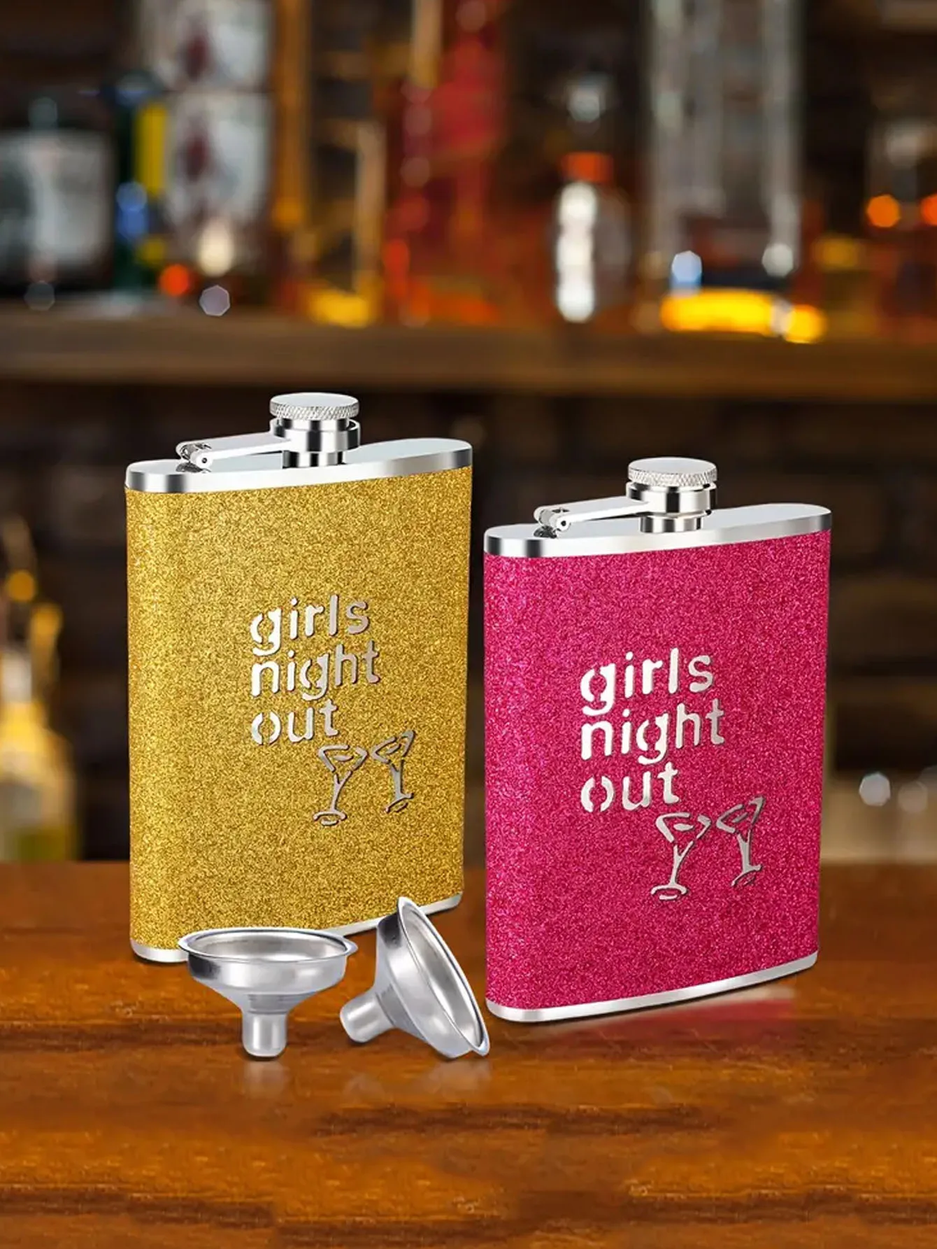 1 portable stainless steel glitter coated hip flask