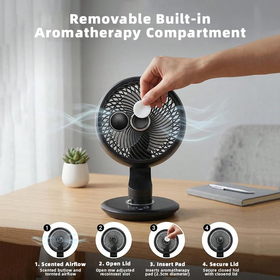 7800mAh USB Desk Fan 5 Speed Adjustable 9H Timer & 120° Oscillating Smart Electric Fan Wall-Mounted Kitchen Toilet Silent Fan view 6