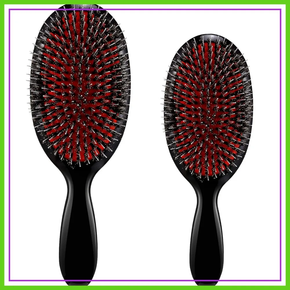 

2Pcs Boar Bristle Hair Brushes with Nylon Quill, Natural Bristles for Smooth & Healthy Hair Growth