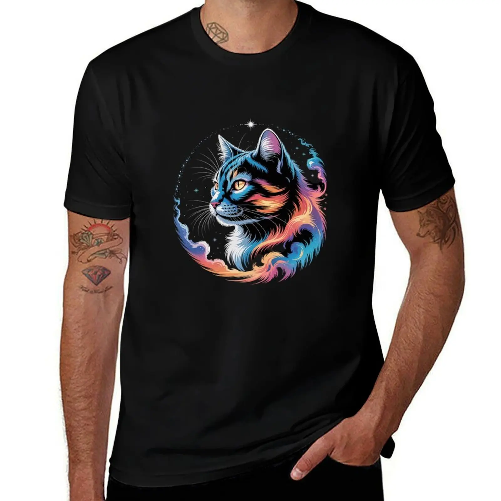 

Cat In The Galaxy And Space Kitten Cat Head T-Shirt fashion shirts oversized t shirt blue lock compression shirt men