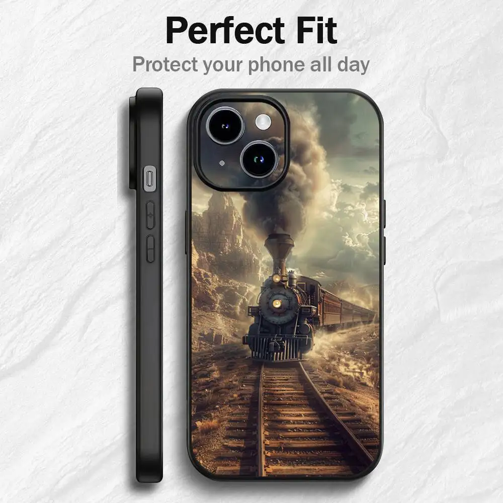 حافظة هاتف فنية للسكك الحديدية على البخار لهاتف آيفون 17 16 15 14 13 12PRO MAX PLUS حافظة صغيرة من مادة البولي يوريثان الناعمة والصديقة للبشرة