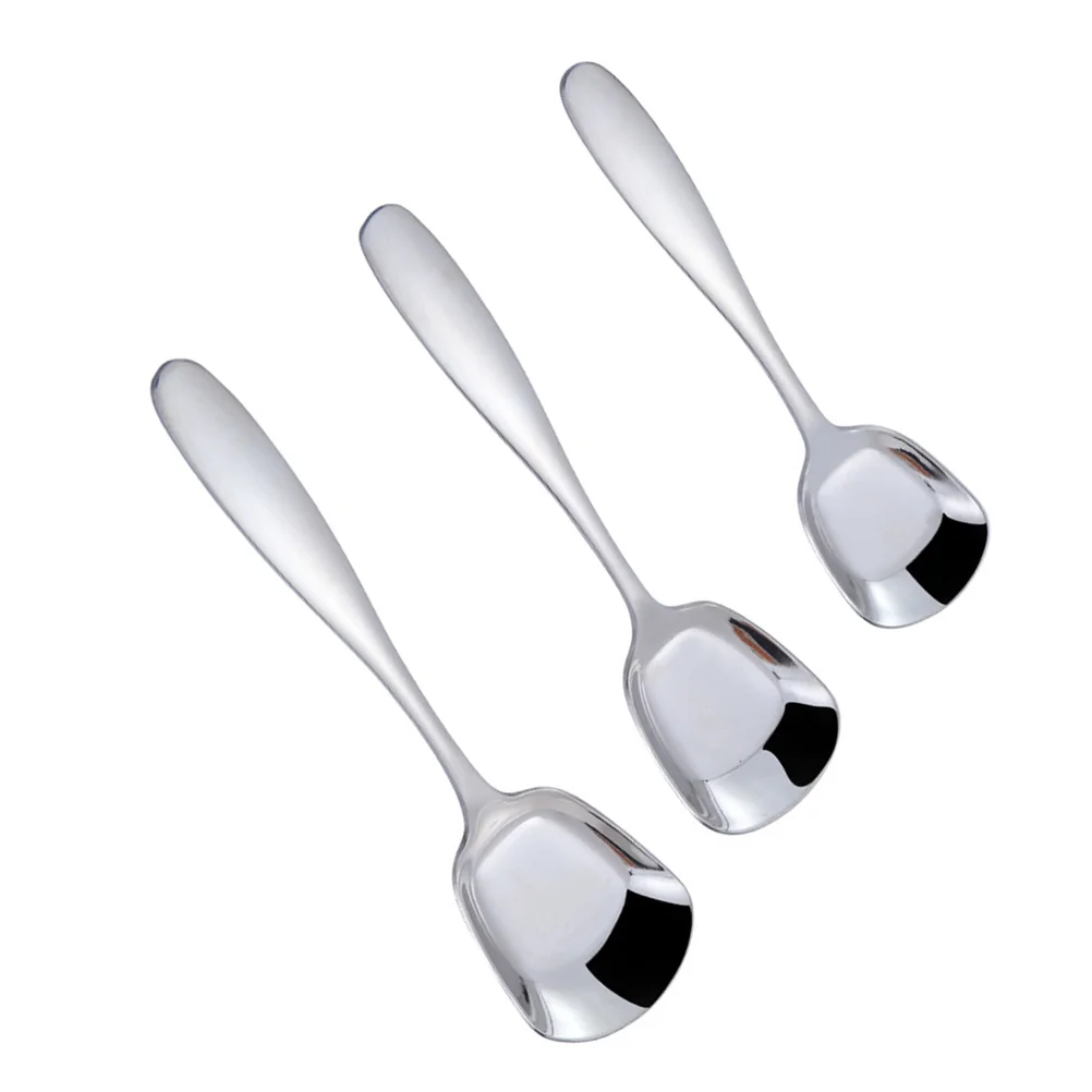 

3Pcs Stainless Steel Spoon Set Square Shape Flat Bottom Coffee Dessert Ice Cream Scoop Stirring Spoons Kitchen Dining