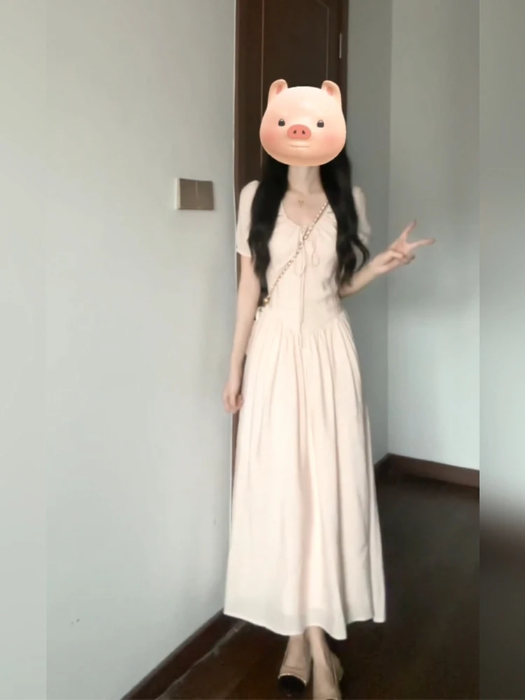 

XZY Gentle Pink Summer Dr Women's A-Line Long Skirt with Sa Waist-Cinching Bubble Sve Casual Commute Sle plus Size