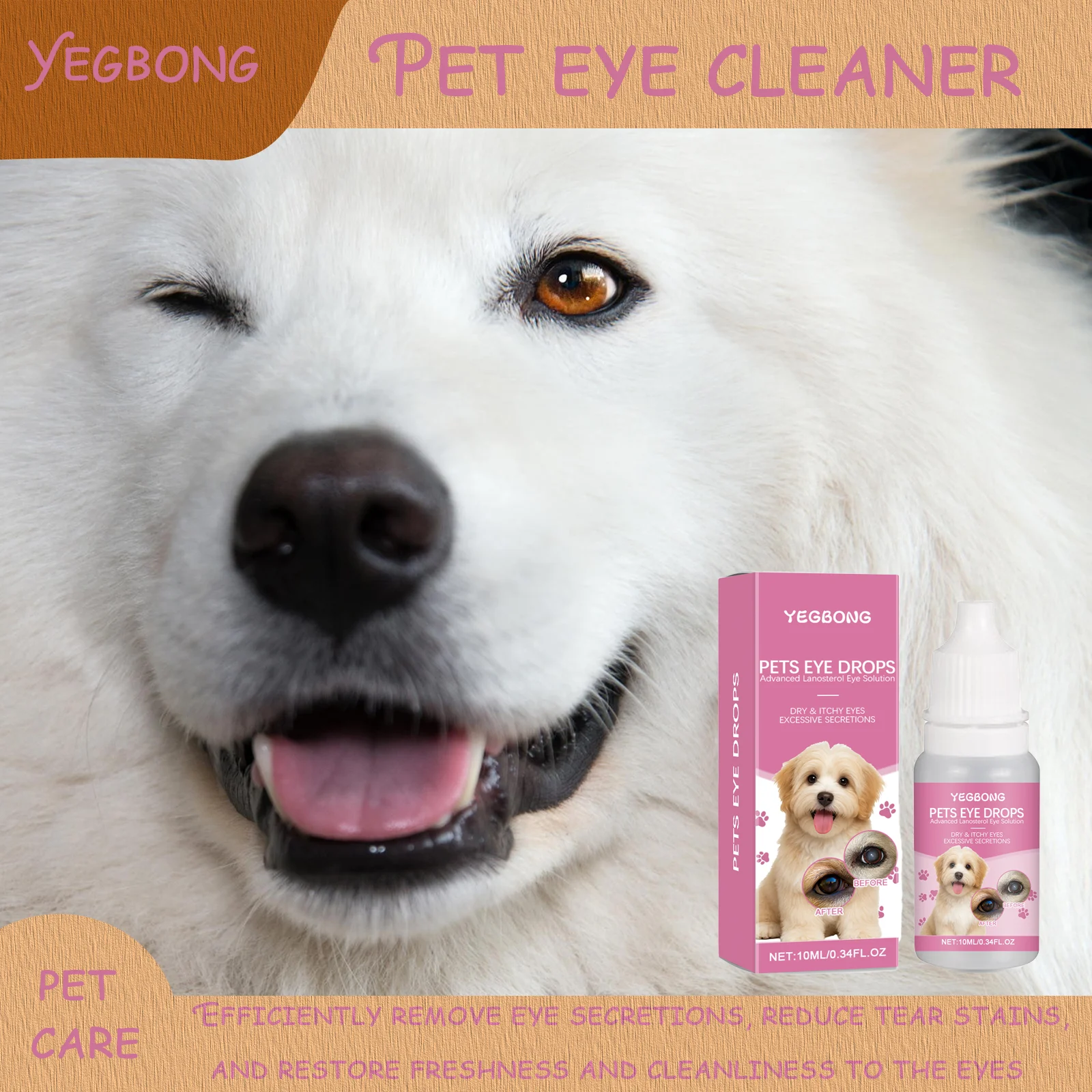

Yegbong 10ml Pet Eye Drops Gently Clean Cat and Dog Tear Stains, Secretions, and Pet Universal Eye Care Drops