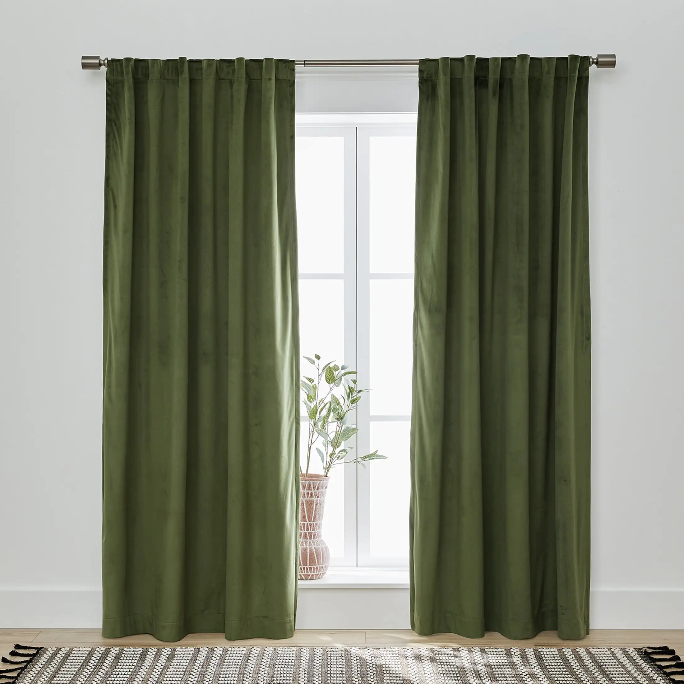 

Dutch Velvet Solid 100% Blackout Curtain Panel, Green, 52 W X 84 L