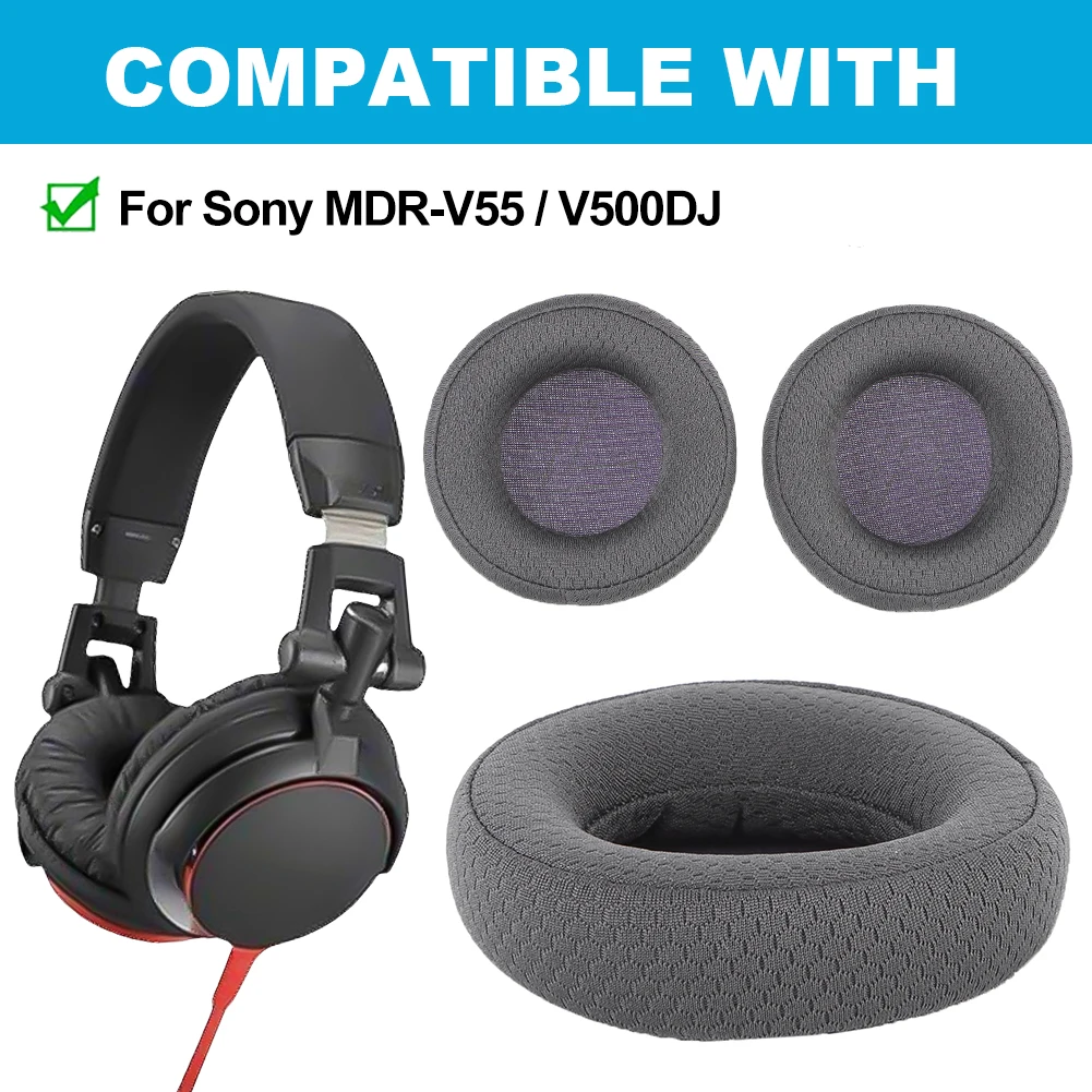 1 Pair Replacement Ear Cushion Memory Foam Headphone Earpads Protein Leather/Mesh Fabric Ear Cups Cover for Sony MDR-V55 V500DJ