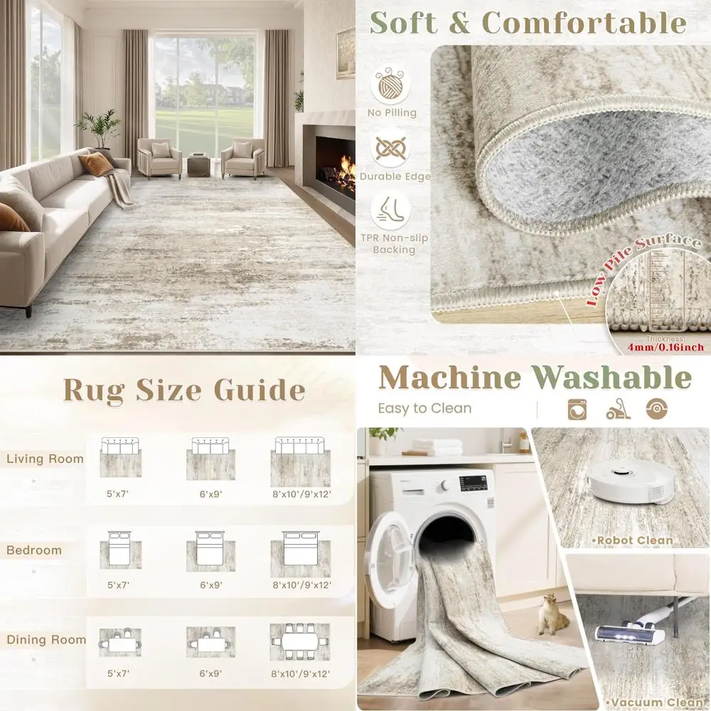 

Large 8x10 Neutral Area Rug with Abstract Design for Living Room, Soft and Non-Slip Carpet for Bedroom and Kitchen