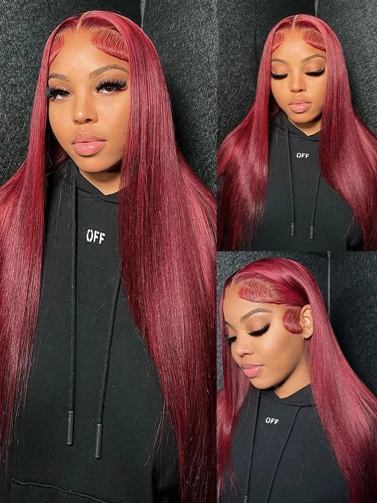 99j Burgundy 13x6 Hd Human Hair Lace Frontal Wig 13x4 Brazilian Straight Red Colored Lace Front Human Hair Wigs For Women