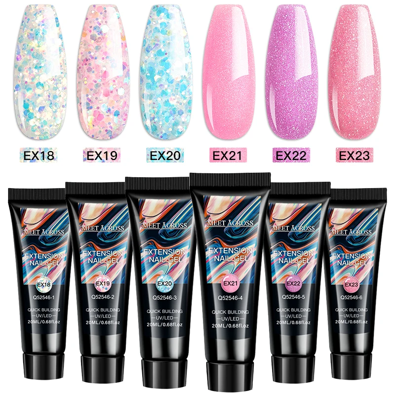 MEET ACROSS 20ml Builder Gel Glitter Sequins Gel For Extension Semis Permanent UV Gel For Manicure Nail Art nails accessories