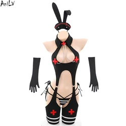 AniLV Bunny Nurse Temperament Uniform Chain Bodyuist Cosplay Women Rabbit Body-Stocking Outfit Costumes