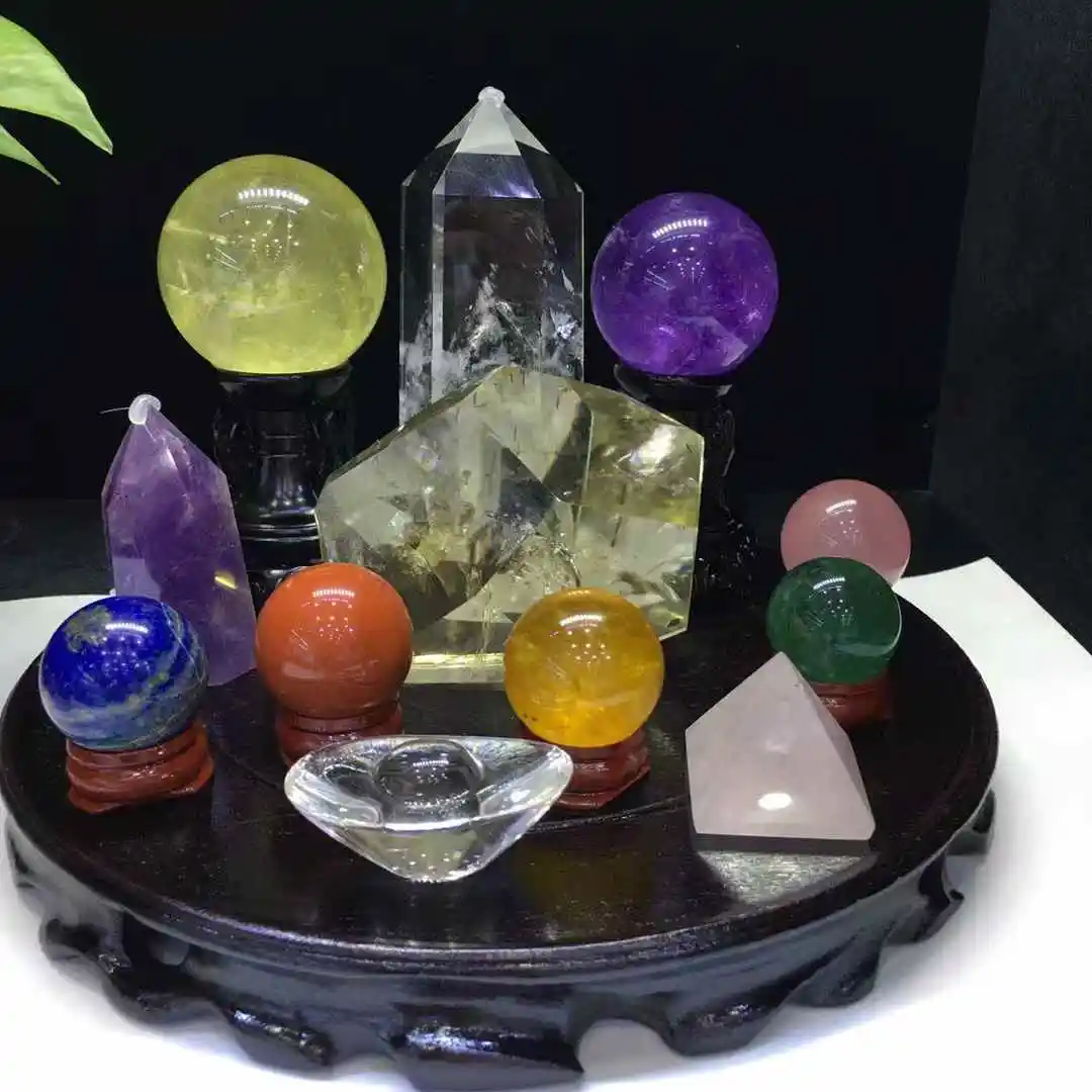 Natural Crystal Array Feng Shui Decor Accessories Crystal Garden Complete Energy Guide Sphere Healing Tower Pyramid Stones Set