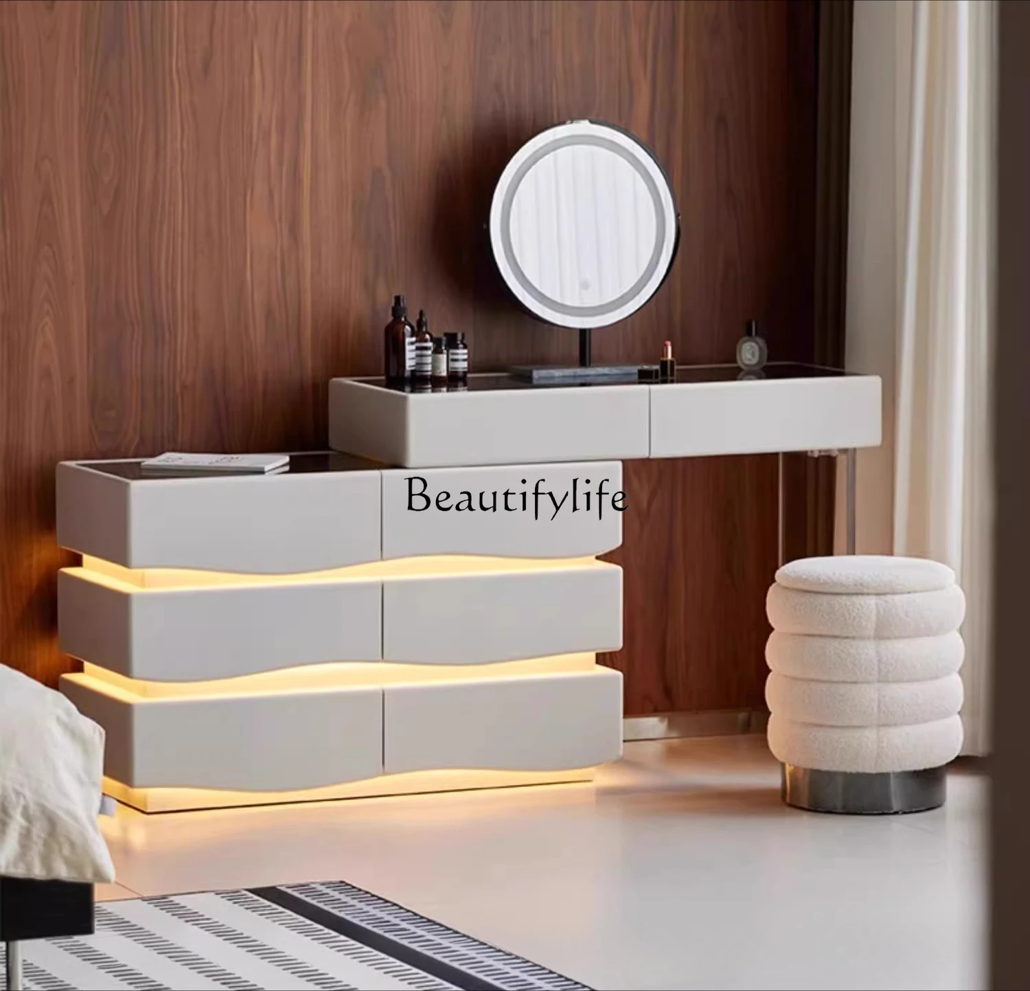 

Light luxury dresser, simple modern cream style makeup table, chest, dresser integrated