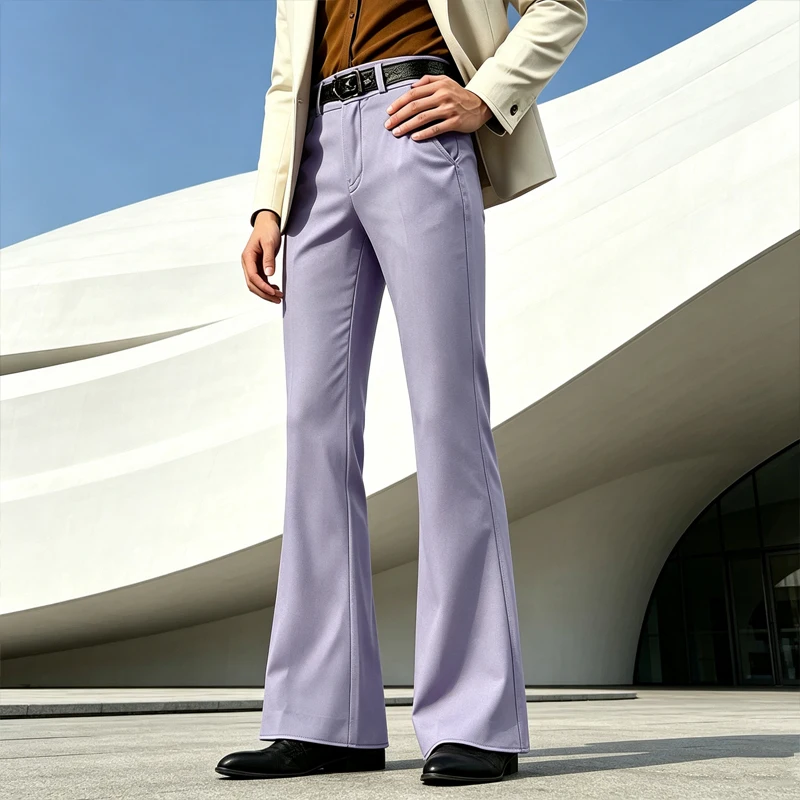 Vintage Men Cotton Flared Dress Pants High Waist Bell Bottom Wide Leg Slim Fit Breathable Trousers Business Formal Wedding Party