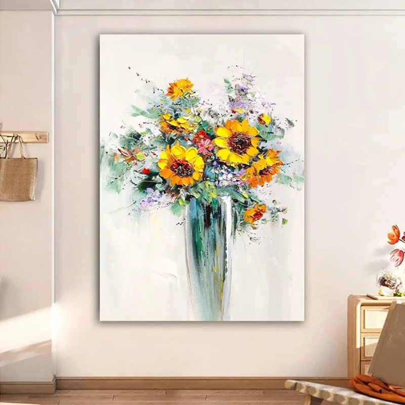 

Handmade Abstract 3D Sunflower Oil Painting on Canvas Flower Wall Art Painting for Living Room Dining Room Decor Floral Artwork