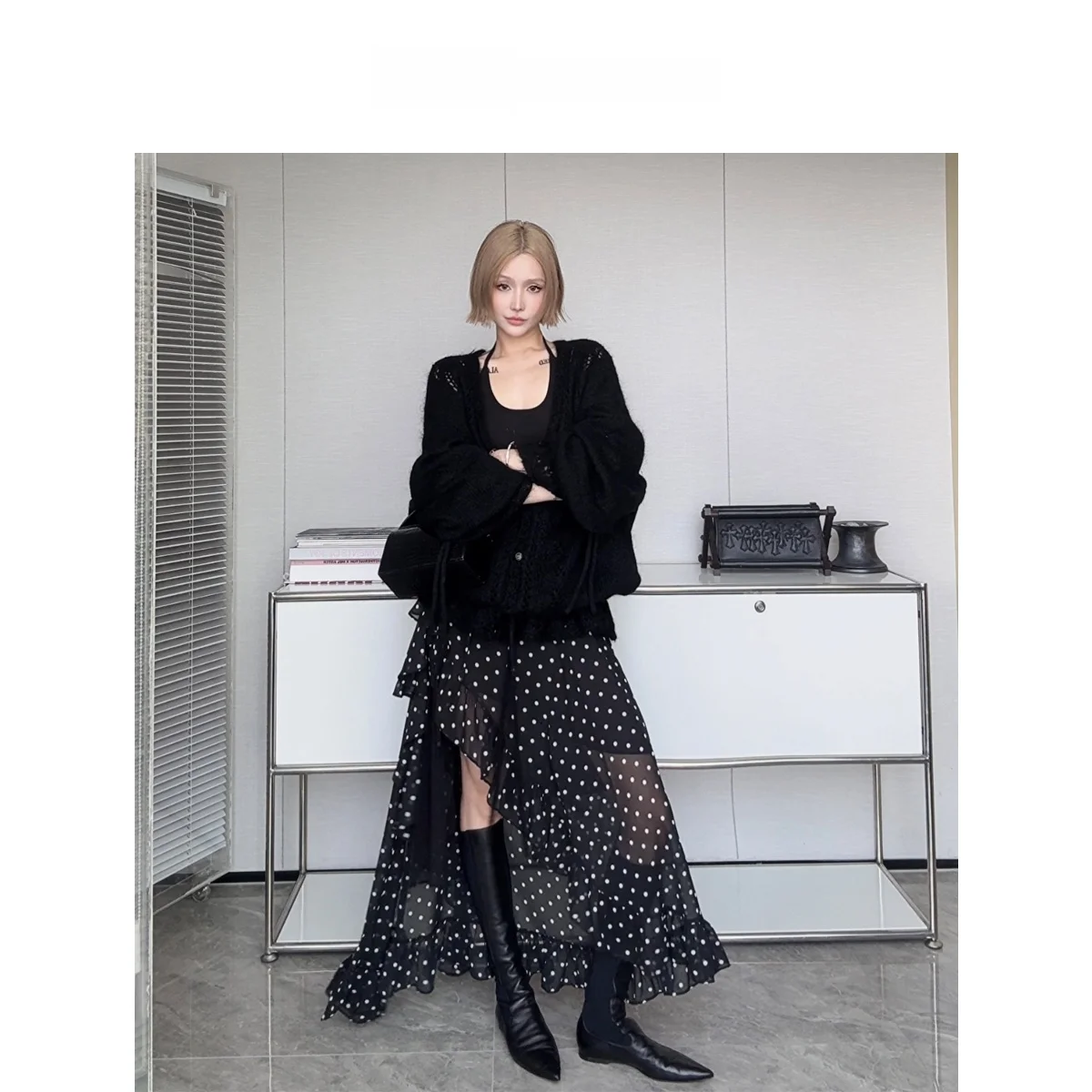 

IAMCPLUS 2026SS Women's Knitted Cardigan with Dstring And Tassel Long Sve Nylon Wool Blend Spring Faion Outerwear