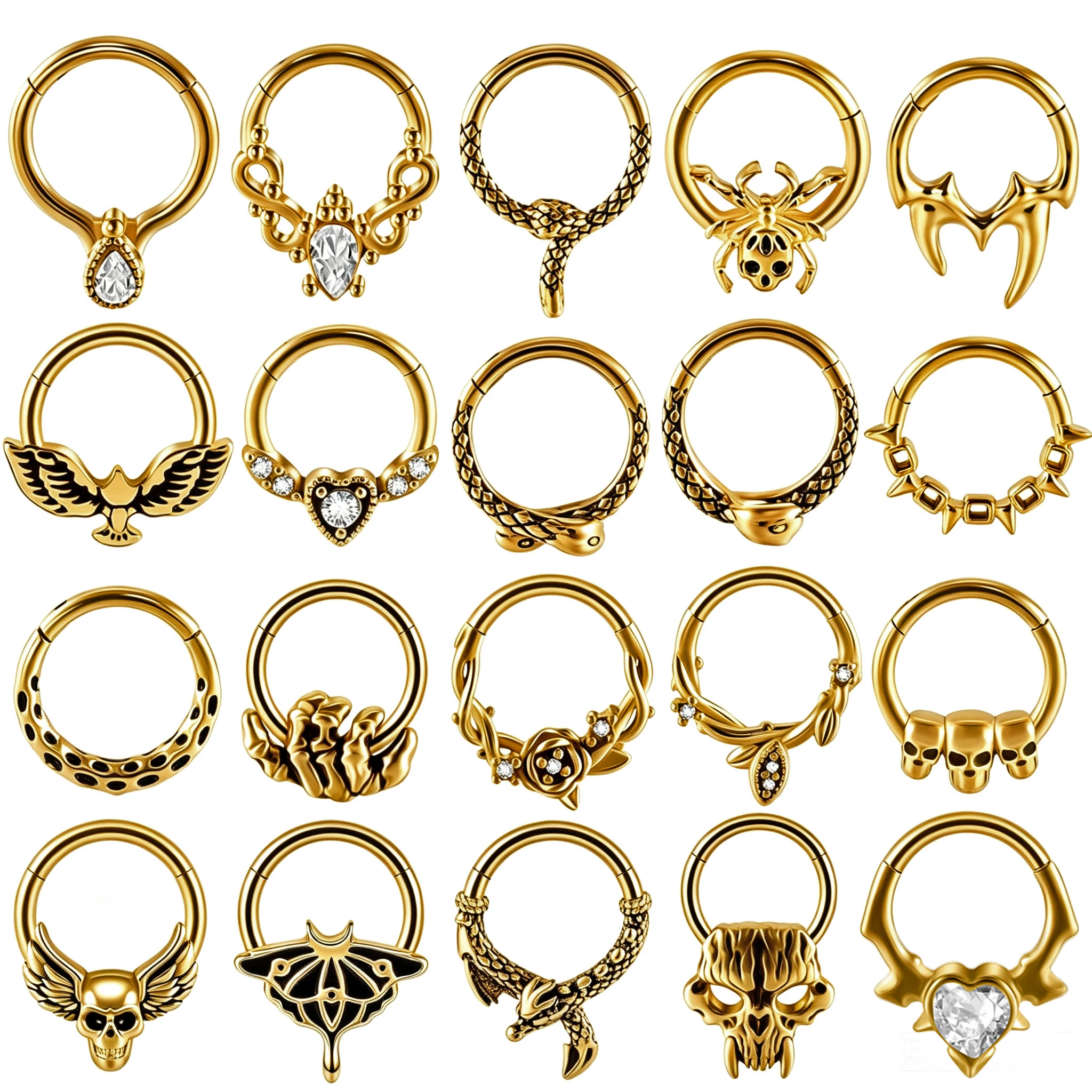 1 pieza de joyería de septum de acero inoxidable, varios estilos, aros clicker para septum, pendientes para daith y helix, joyería de piercing de septum con circonita, 16G