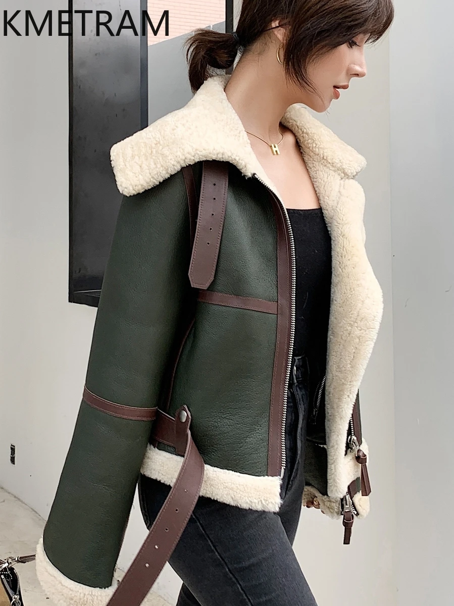 Natural Merino Wool Sheepskin Double Faced Fur Jacket Woman Short Biker Real Fur Coat Women Winter Clothes 2025 шуба женская