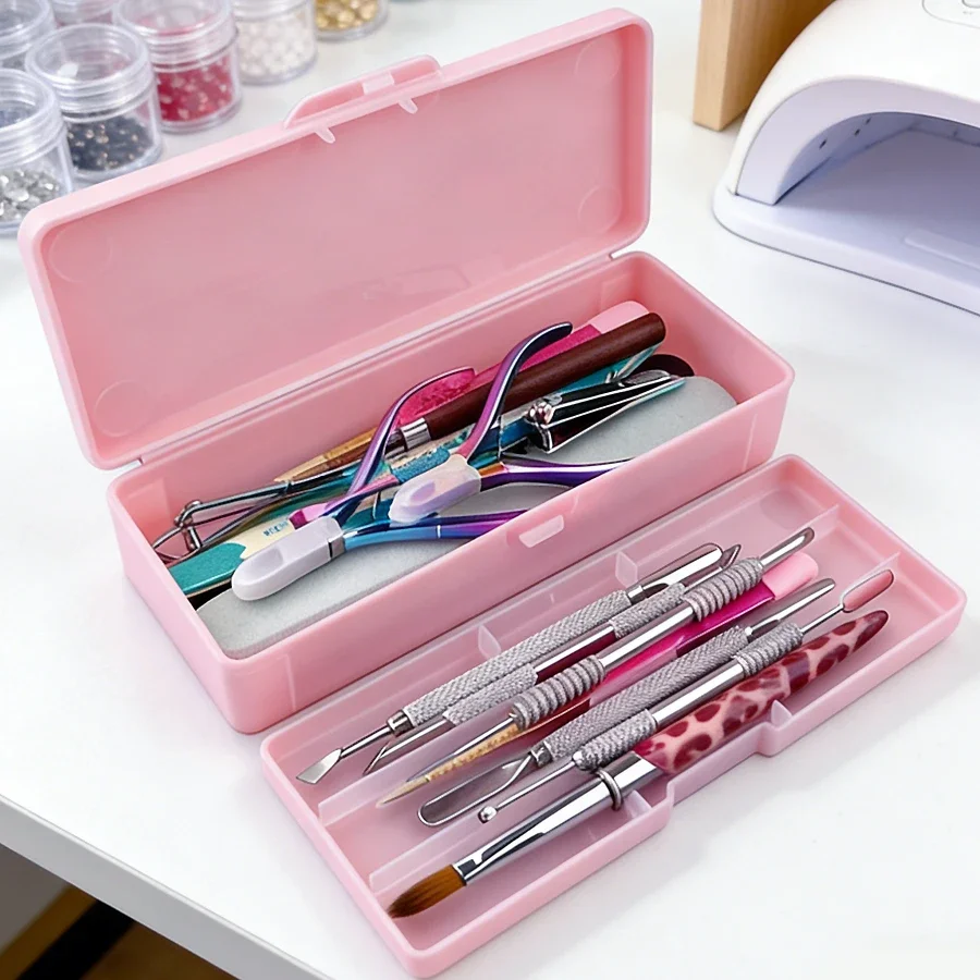 Caixa de Armazenamento para Arte de Unhas em Duas Camadas, Organizador de Ferramentas para Unhas, para Limas, Polidores e Ferramentas de Manicure para Casa e Salão