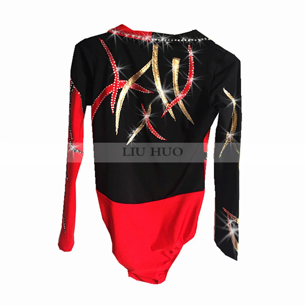 Figure Skating Top Men Boy Ice Shirt Red Spandex Rhinestone Costume High Elasticity Performance Wear Roller Leotard Competition