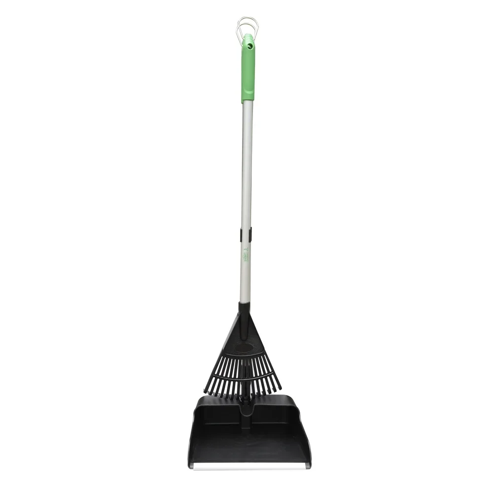 

Fiberglass Handle 2-Piece Rake and Folding Pan Set Durable 15-Tine Poly Rake Space Saving Design Garden Tools Weather Resistant