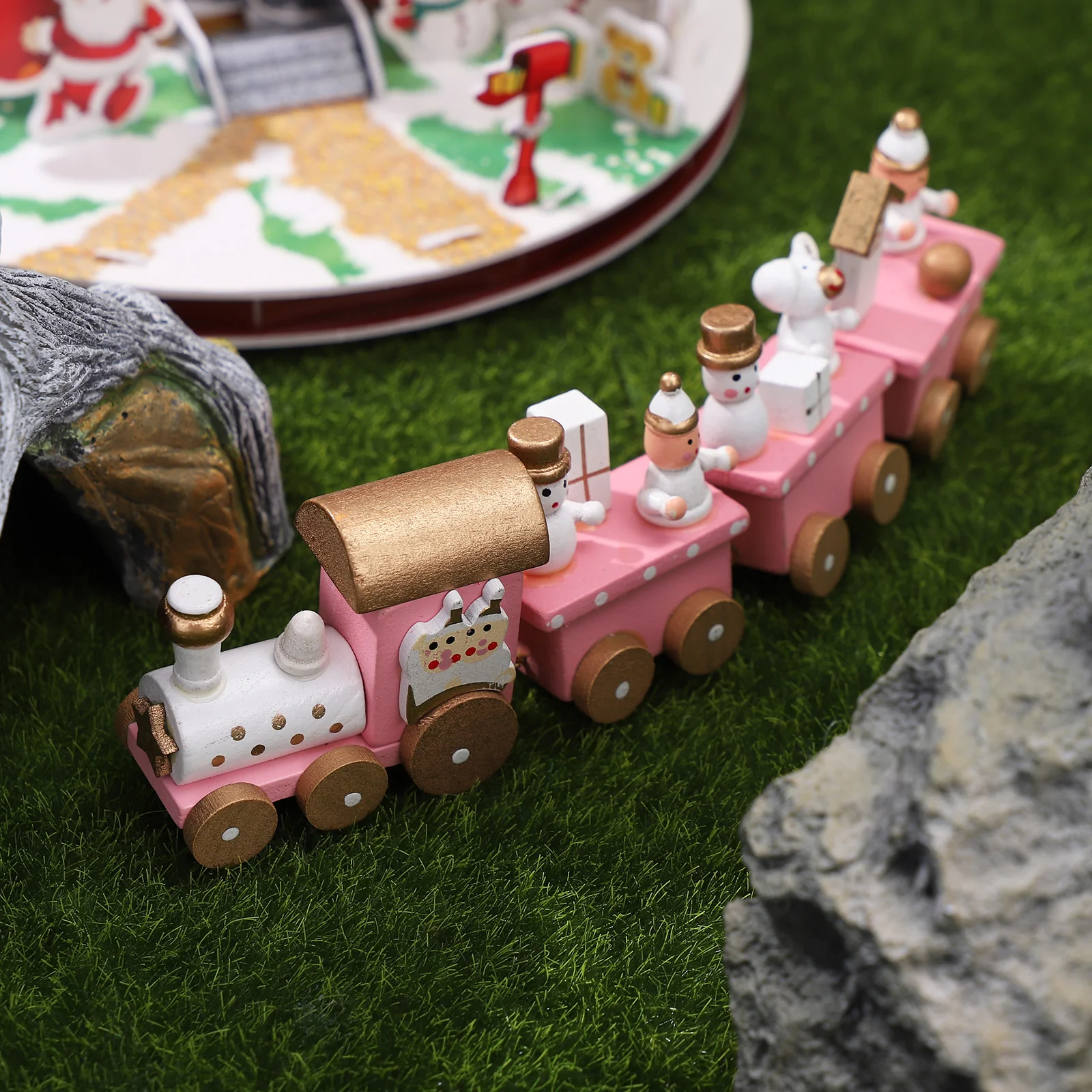 Wooden Train Odorless Toy for Kids Miniature Safe Christmas Four Section Small Unique Design