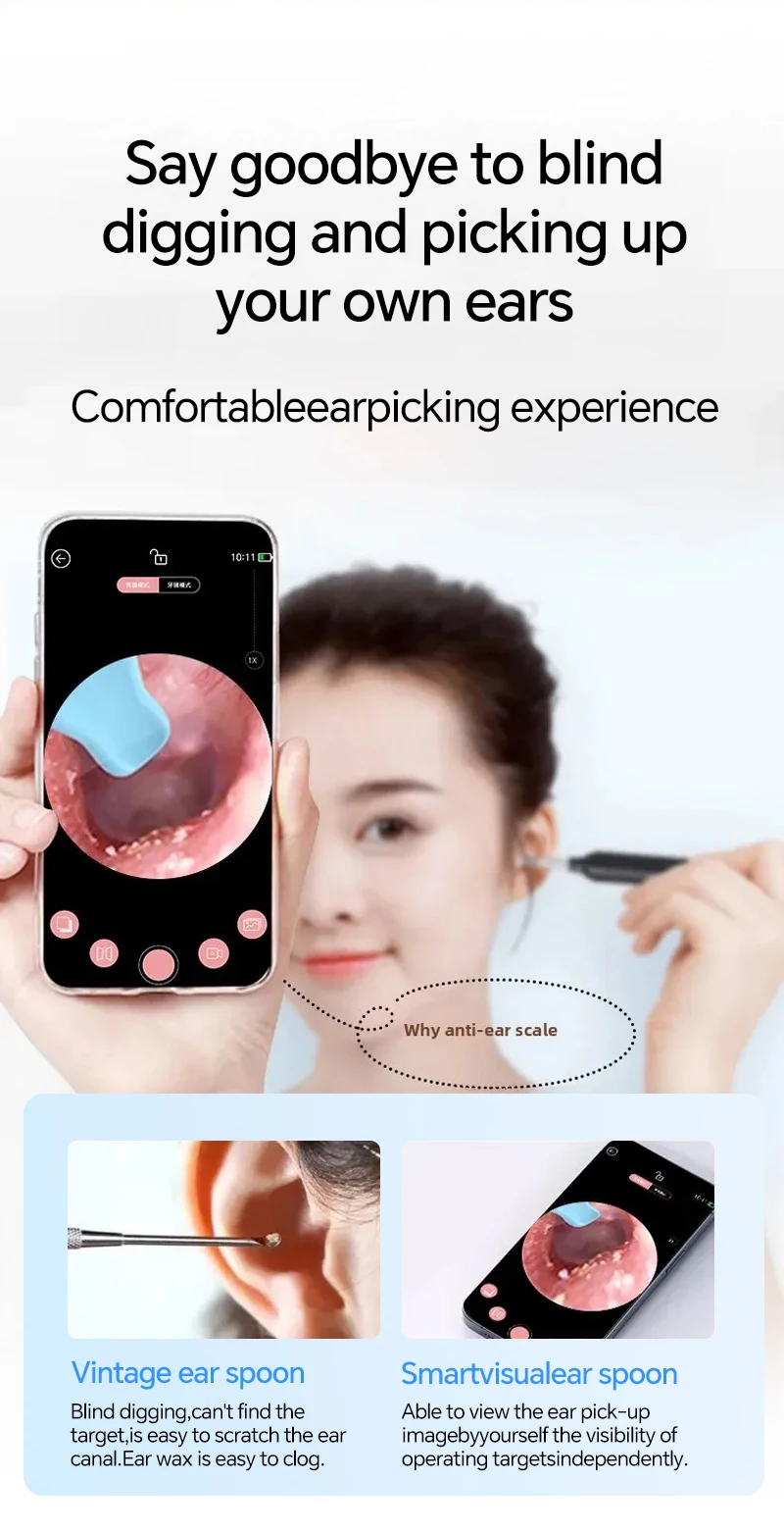 Generation-2, Visual Ear Wax Cleaner Camera Safe Earwax Removal Endoscope Ear Cleaning Tools Ear Care, Black, White Styles, Hot