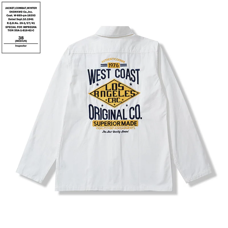 

Autumn Winter Men's Motorcycle Casual Embroidered irt Fce Cotton Workwear irt Slim Fit Long Sve Collar OKONKWO