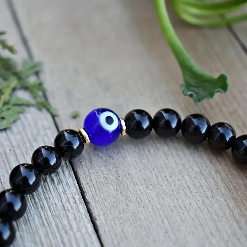 Evil's Eye Black Tourmaline Empathy Protection Aura Shield Absorb Negative Energy Bracelet Crystal Healing Stress Relief Bracele