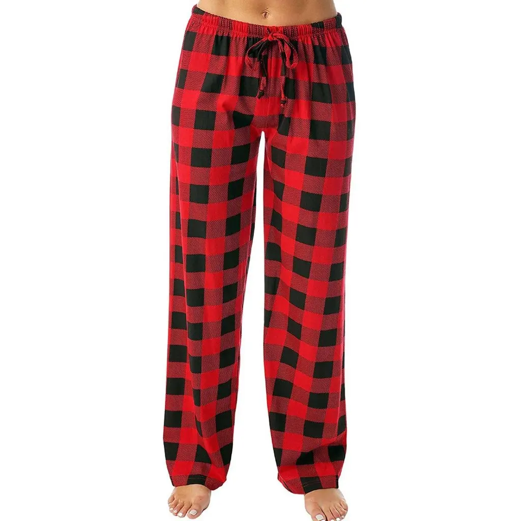 

Large Size Women's Casual Pants Stretch Plaid Sleepwear Loose Wide Leg Trousers Comfortable Pyjamas for Ladies