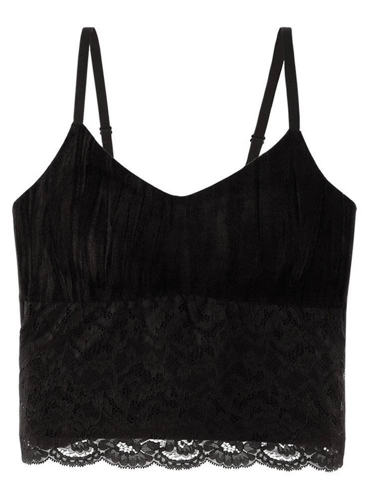 Samt-Spitze-Patchwork-Trägerweste für Damen, neu, 2025, Innenpolster, integriertes, schönes Bawear-Oberteil mit äußerer Brustwickel