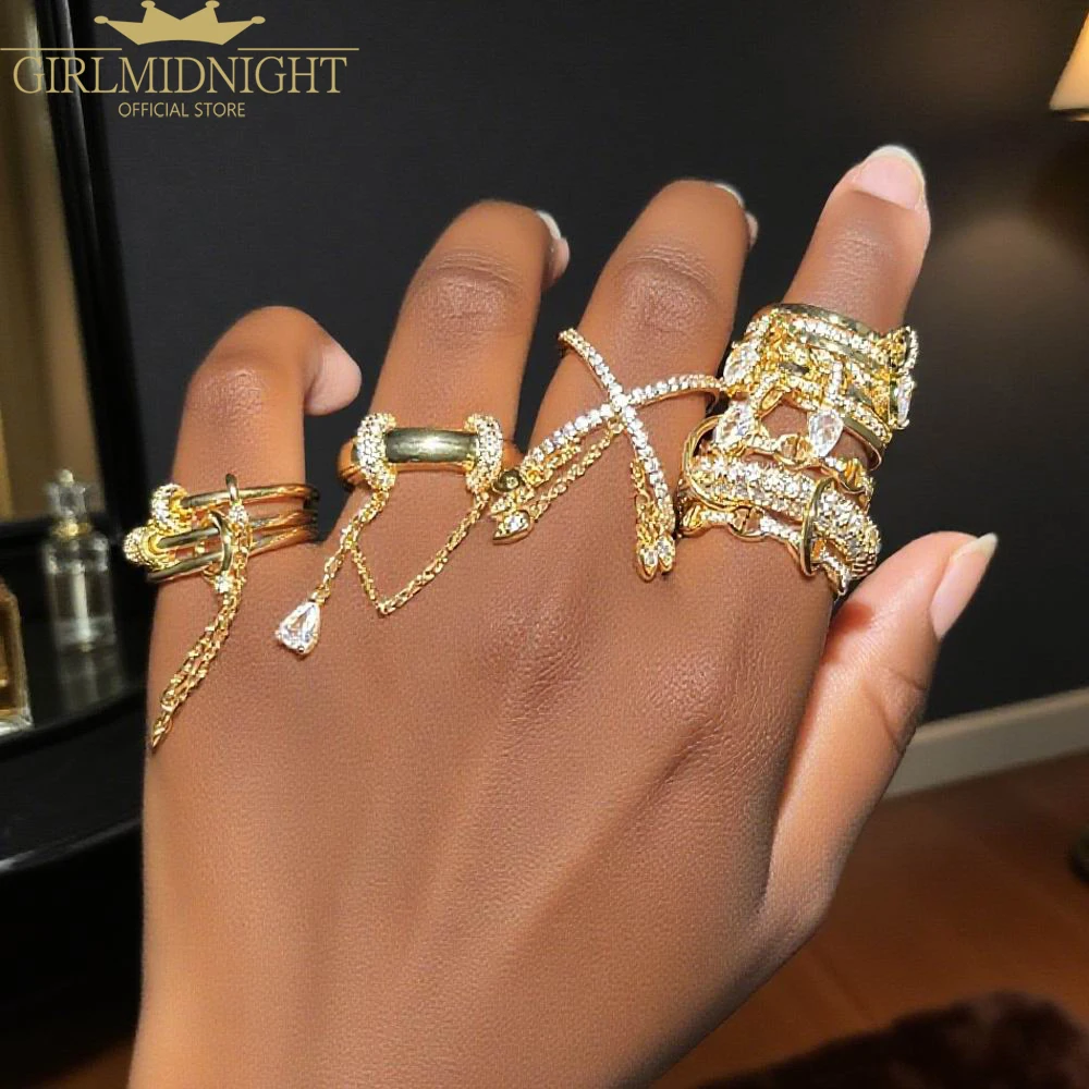 2025 جديد زركون المسيل للدموع قطرة ربط سلسلة خواتم للنساء الفتيات فريد تصميم هندسي حفلة يؤرخ وعد مجوهرات