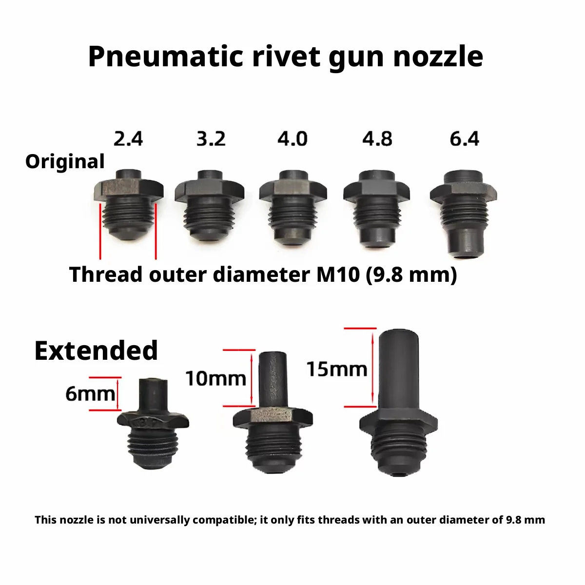 Pneumatic 3.2/4.0mm Vertical Rivet Accessories Nozzle Core Pulling Nozzle Lengthened 4.8