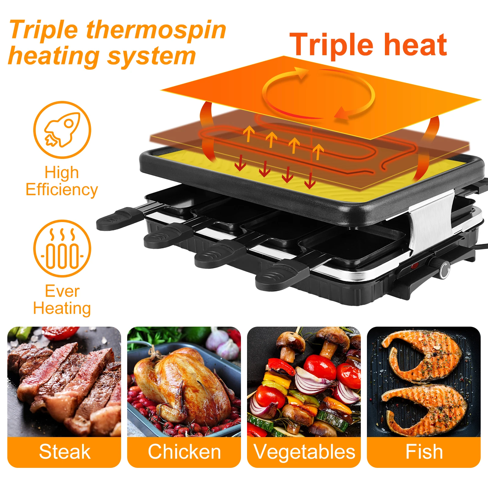 Table Grill Electric Korean BBQ Grill Indoor Cheese Raclette For 8 Person Non-Stick Surface Temperature Control Dishwasher Safe