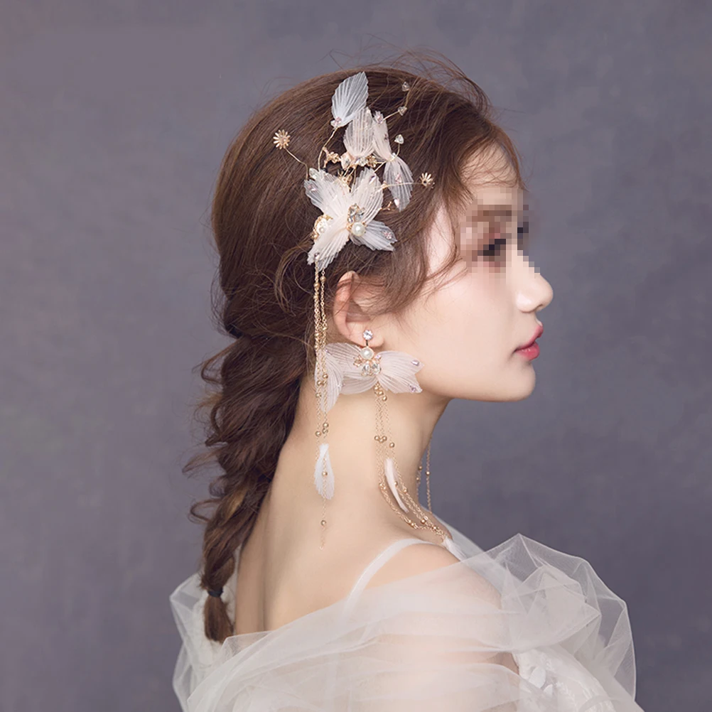 

Elegant Hair Accessories Earrings Set Pink Hairpins Bridal Ornaments Clips Wedding Hairclip Barrettes Flower Design